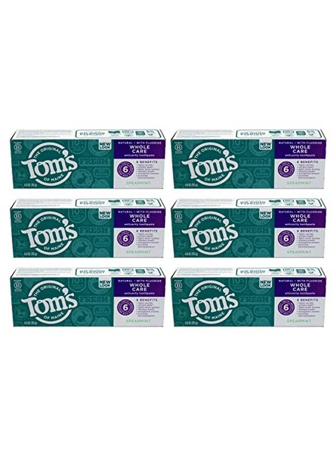 Toms Of Maine Natural Whole Care Spearmint Anticavity Toothpaste With Fluoride 4 Ounce 6 Per Case.