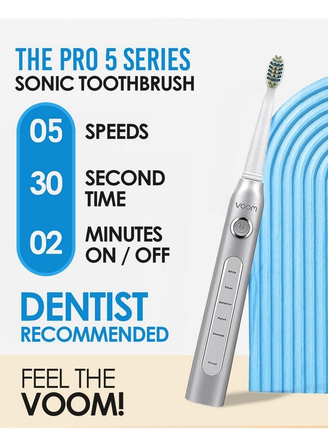 Oom Sonic Pro 5 Series Rechargeable Electronic Toothbrush Dentist Recommended Advanced Oral Care 2 Minute Timer With Quadrant Pacing 5 Adjustable Speeds Soft Dupont Nylon Bristles Silver