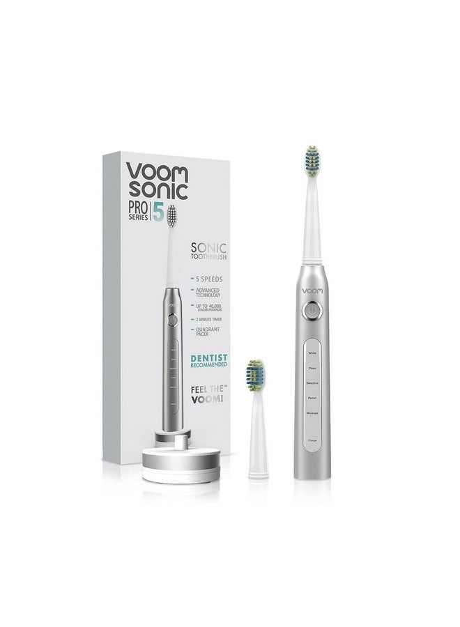 Oom Sonic Pro 5 Series Rechargeable Electronic Toothbrush Dentist Recommended Advanced Oral Care 2 Minute Timer With Quadrant Pacing 5 Adjustable Speeds Soft Dupont Nylon Bristles Silver