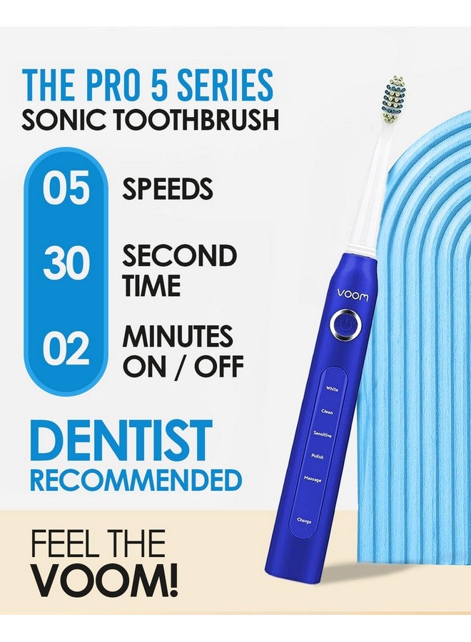 Oom Sonic Pro 5 Series Rechargeable Electronic Toothbrush Dentist Recommended Advanced Oral Care 2 Minute Timer With Quadrant Pacing 5 Adjustable Speeds Soft Dupont Nylon Bristles Blue