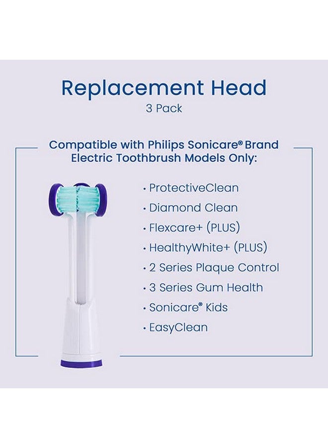Compatible With Philips Sonicare® Only Three Headed Replacement Toothbrush Heads Fits Only Sonicare Models: Diamondclean Flexcare+ Healthywhite+ 2 Series Plaque Control (Soft Bristles 3 Pack)