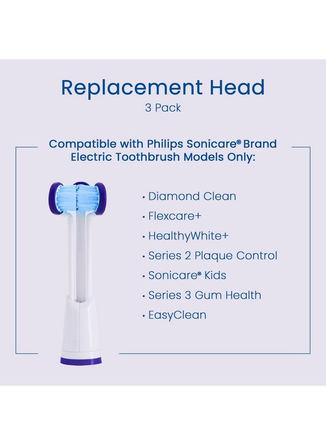 Compatible With Philips Sonicare® Only Three Headed Replacement Toothbrush Heads Fits Only Sonicare Models: Diamondclean Flexcare+ Healthywhite+ 2 Series Plaque Control (Soft Bristles 3 Pack)