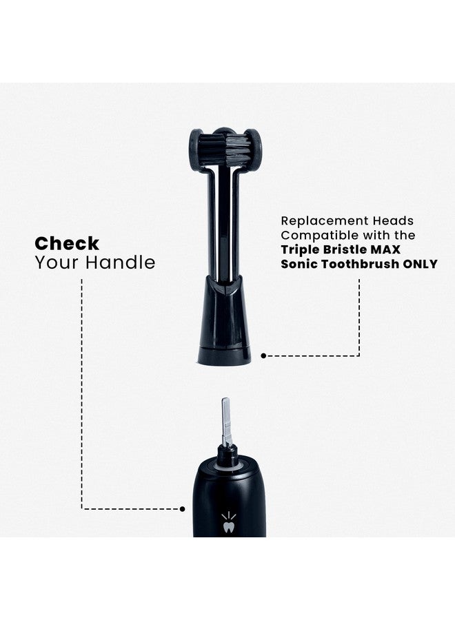 Compatible With The Triple Bristle Max Only ; Triple Bristle Max Replacement Brush Head Refills ; Charcoal Infused ; Innovative 3 Head Design ; Compatible With Triple Bristle Max Only ; 2 Pack (Black)