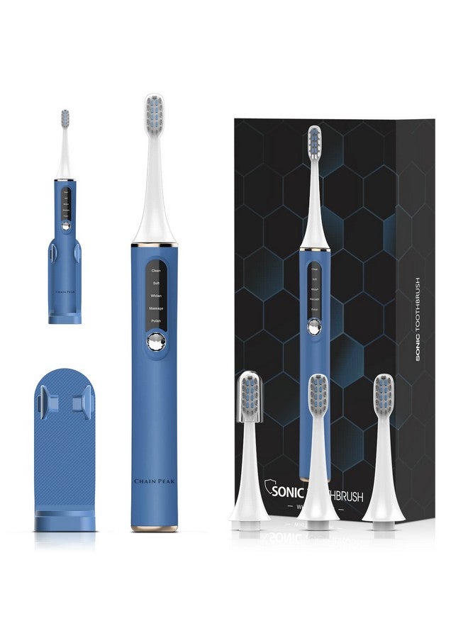 Adults Sonic Electric Toothbrush Rechargeable Electric Toothbrush For Man Women Couples Toothbrush With Led Mode Indicator 30S Reminder 2 Mins Timer 5 Modes 4 Brush Heads Wallmount Holder