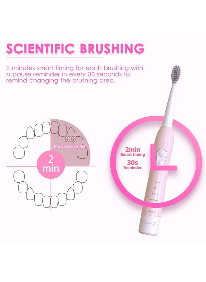 Sonic Electric Toothbrush For Man And Women Rechargeable Smart Toothbrush For Teenagers Couples Toothbrush For Lovers With 30S Reminder 2 Mins Timer 6 Modes 6 Brush Heads 40000Vpm With Holder