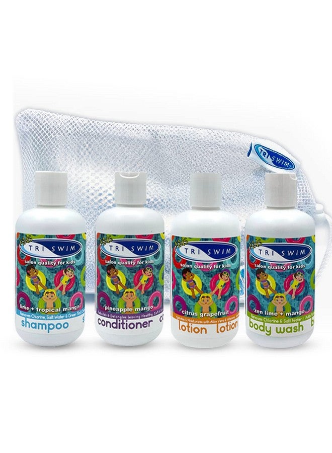 Riswim Kids After Swim Value Pack Of 4 Travel Mesh Bag + Swim Care Chlorine Removal Body Wash + Swimming Lotion + Swim Shampoo And Conditioner 8.5 Fl Oz Keep Your Little Swimmers Clean And Healthy