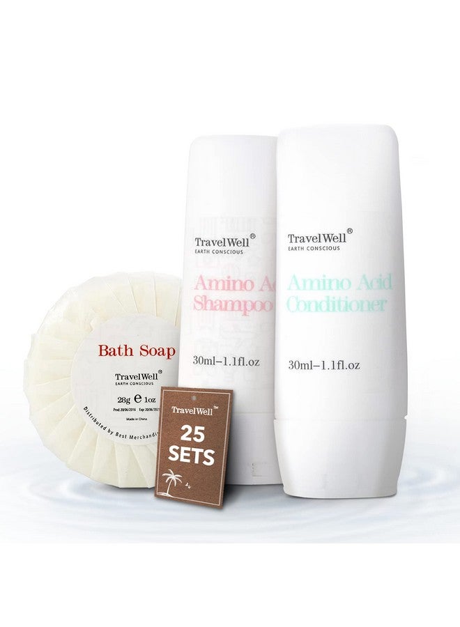 Ravelwell Hotel Amenities Toiletries Individually Wrapped 30Ml Shampoo 25 Bottles + Conditioner 25 Bottles + 28G Mini Soap Bars 25 Bars ; Travel Size Toiletries ; Hotel Toiletries Bulk Set