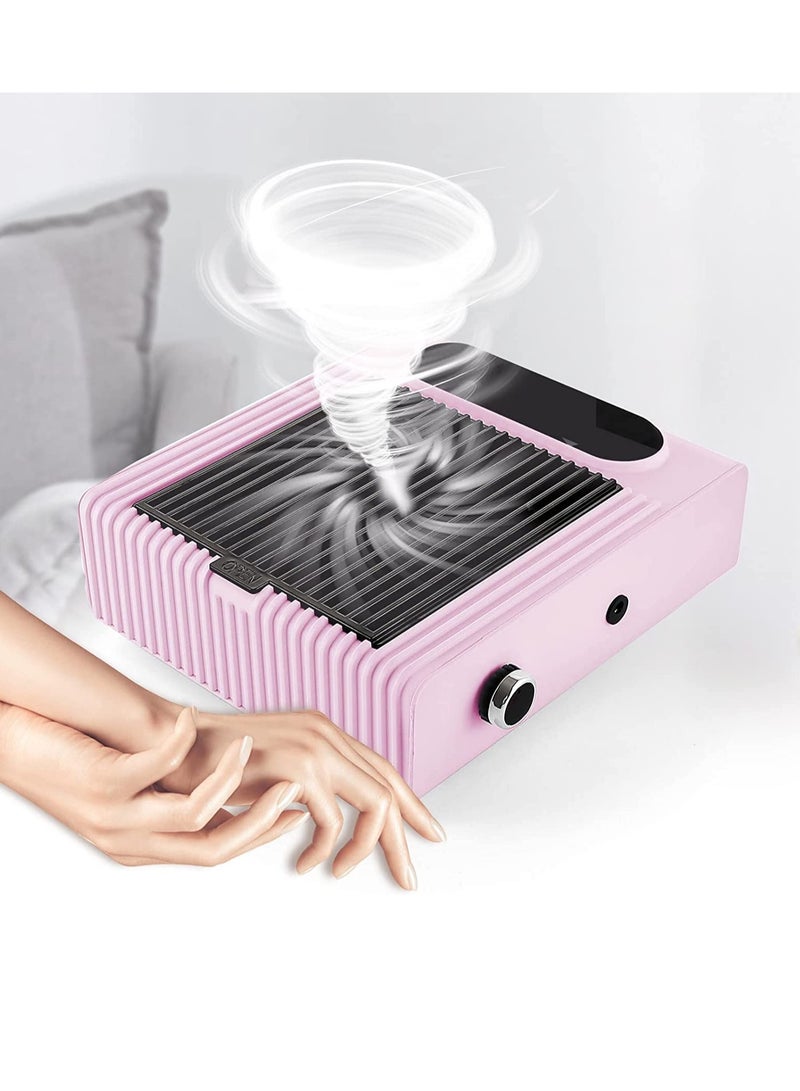 80W New Strong Power Nail Dust Collector Nail Fan Art Salon Suction Dust Collector Machine Vacuum Cleaner Fan UK Plug (858-1Pink)