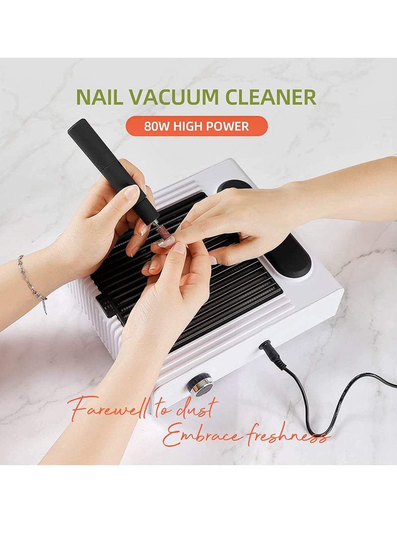 80W New Strong Power Nail Dust Collector Nail Fan Art Salon Suction Dust Collector Machine Vacuum Cleaner Fan UK Plug (858-1Pink)