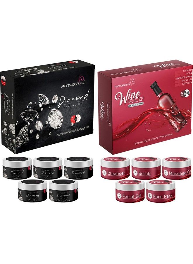 Diamond + Red Wine Facial Kit Gold Instant Glow Beauty Parlour Facial Kit Pro Active (Set Of 5)