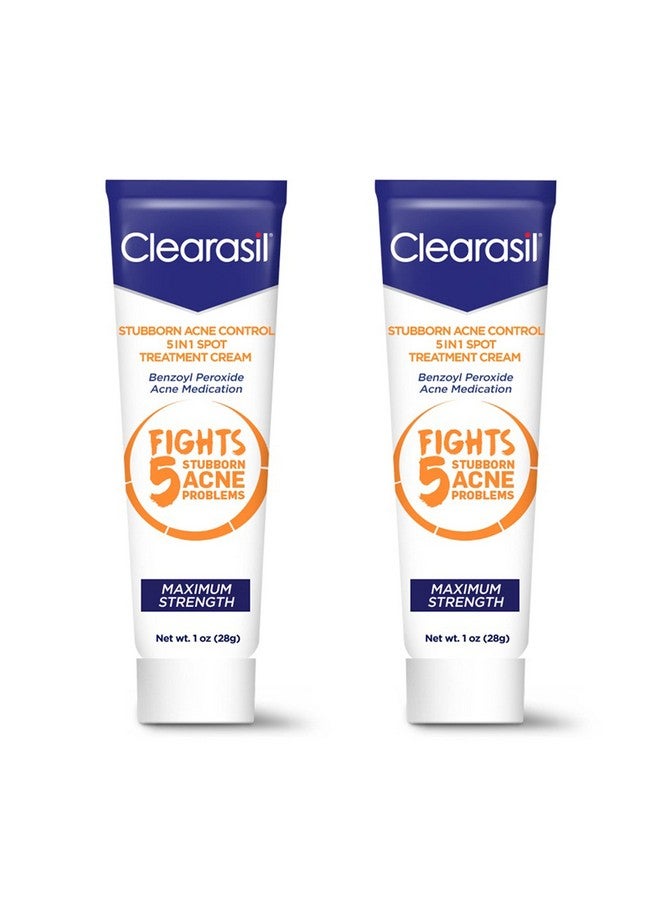 Learasil Stubborn Acne Control 5 In 1 Spot Treatment Cream Maximum Strength Benzoyl Peroxide Acne Medication 1 Oz Fights Blocked Pores Pimple Size Excess Oil Acne Marks & Blackhe (Pack Of 2)