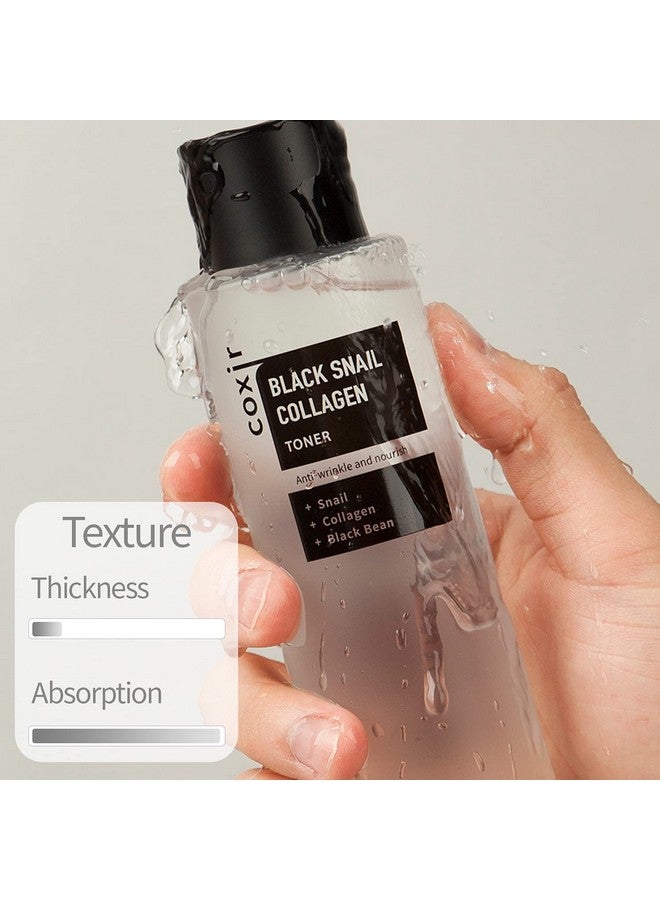 Oxir Black Snail Collaen Toner(5.07 Fl.Oz) Black3Complex: Black Rice Bean Sesame Snail Mucin Collagen Hyaluronic Acid L Plumping&Moisturizing L Korean Skin Care Korean Toner L Crueltyfree