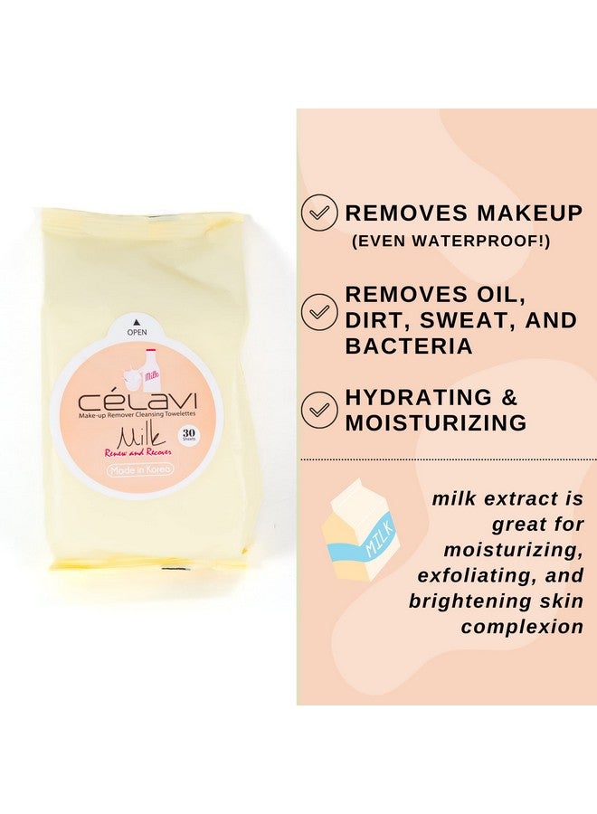 Celavi Makeup Remover Cleansing Wipes Removing Towelettes 2 Packs 60 Sheets (Milk)