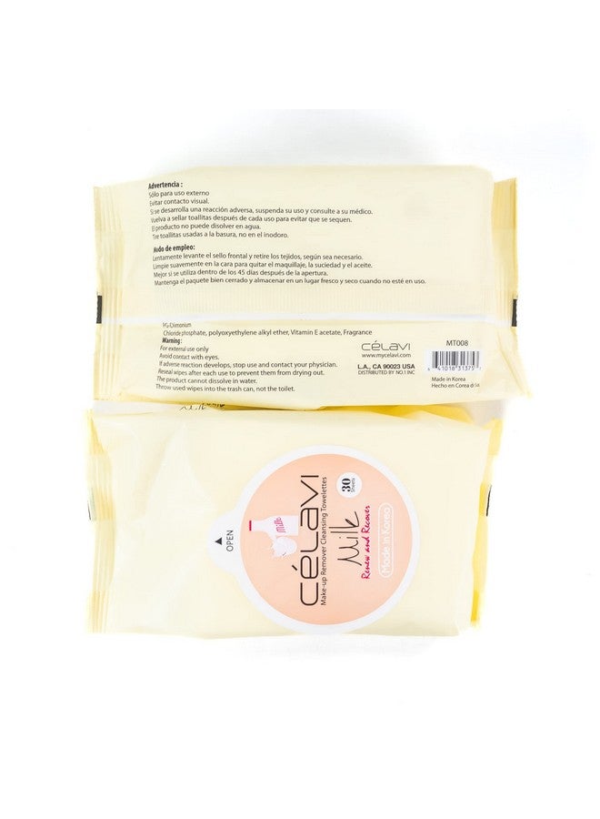 Celavi Makeup Remover Cleansing Wipes Removing Towelettes 2 Packs 60 Sheets (Milk)