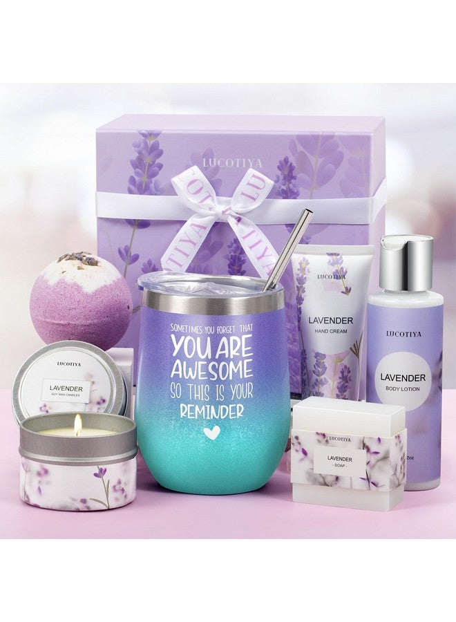 Birthday Gifts For Women Bath And Body Works Gifts Set For Women Spa Gifts Baskets For Women Bubble Bath For Women Lavender Gifts For Women Mom Her Sister Wife Auntie Wine Tumbler Purple Womens Gifts