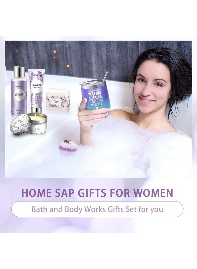 Birthday Gifts For Women Bath And Body Works Gifts Set For Women Spa Gifts Baskets For Women Bubble Bath For Women Lavender Gifts For Women Mom Her Sister Wife Auntie Wine Tumbler Purple Womens Gifts