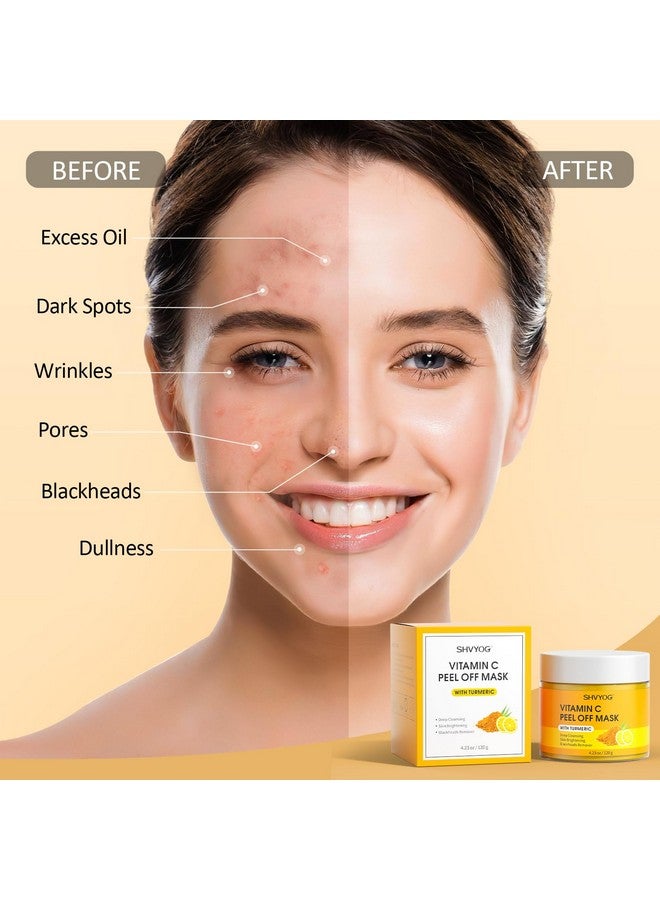 Hvyog Vitamin C Peel Off Face Mask Peel Off Mask With Turmeric Blackhead Remover & Deep Cleansing Face Peel Mask Vitamin C Exfoliating Face Mask For Blackheads Large Pores Dirts Oil