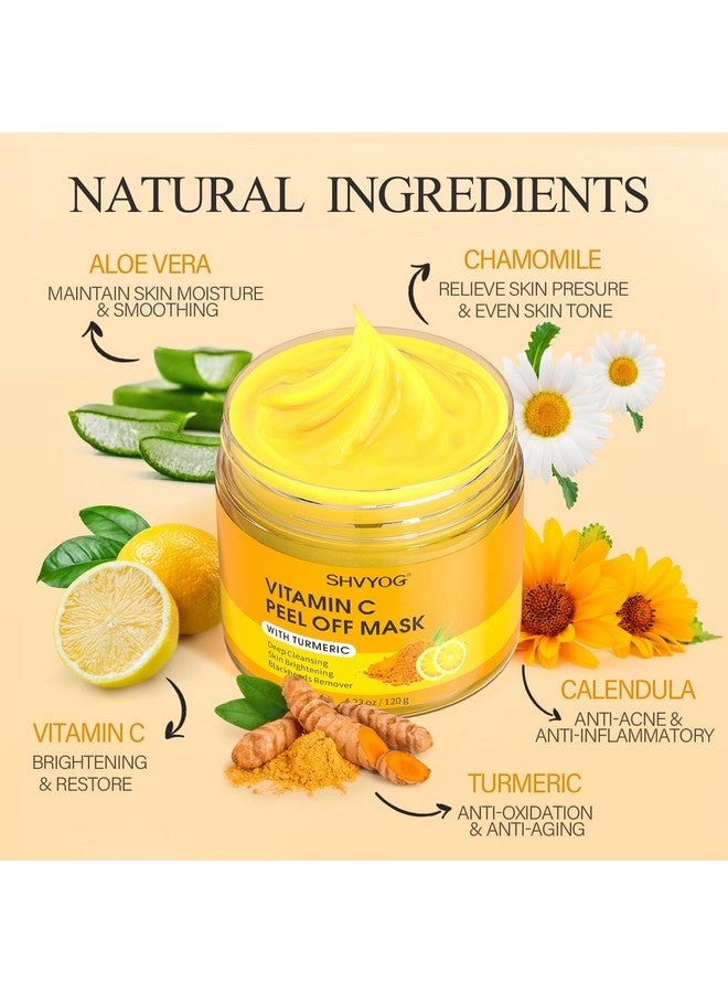 Hvyog Vitamin C Peel Off Face Mask Peel Off Mask With Turmeric Blackhead Remover & Deep Cleansing Face Peel Mask Vitamin C Exfoliating Face Mask For Blackheads Large Pores Dirts Oil
