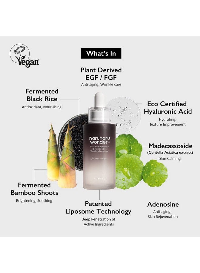 Aruharu Wonder Black Rice Botanical 2Gf Ampoule 1 Fl.Oz / 30Ml ; Facial Serum Egf Serum Antiaging Serum Wrinkle Care ; Cruelty Free Ewggreen