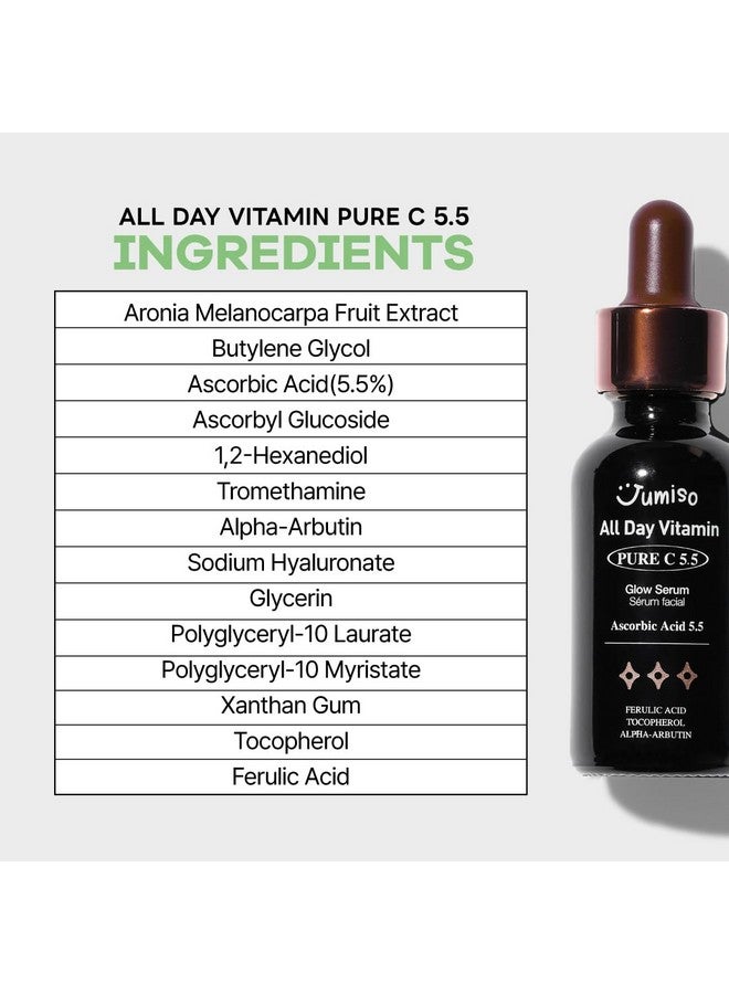 All Day Pure C 5.5 Glow Serum 30Ml ; Aronia Fruit Extract ; Pure Vitamin C (Lascorbic Acid) With Alphaarbutin&Ascorbyl Glucoside ; Fragrancefree Parabensfree ; 1.01 Fl Oz 30 Ml