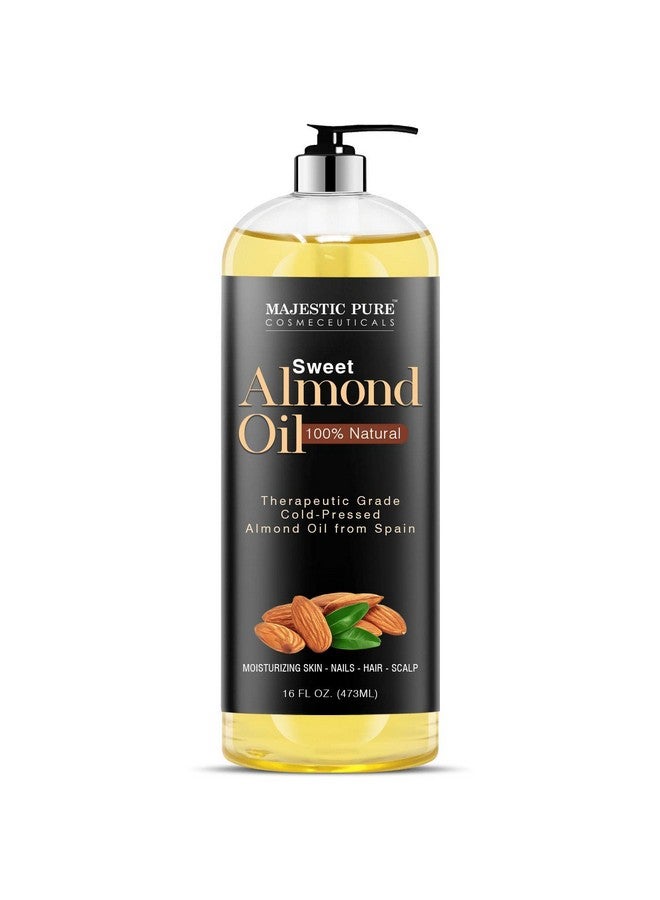 Ajestic Pure Sweet Almond Oil Triple A Grade Quality Pure And Natural From Spain Cold Pressed (Packaging May Vary) 16 Fl. Oz