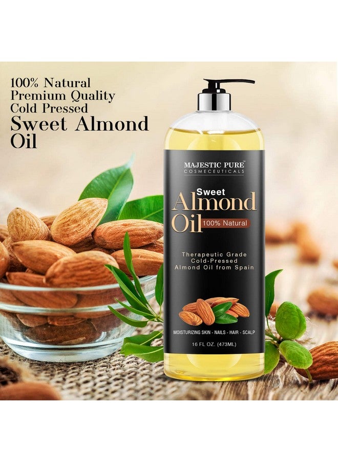 Ajestic Pure Sweet Almond Oil Triple A Grade Quality Pure And Natural From Spain Cold Pressed (Packaging May Vary) 16 Fl. Oz