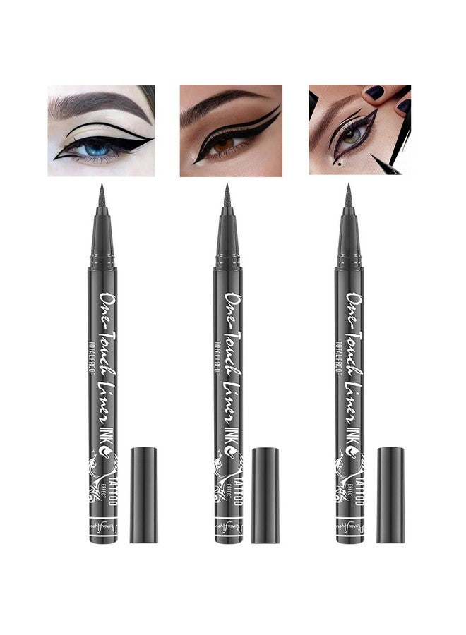 3Pcs Black Liquid Eyeliner Pen Setwaterproofsmudgeprooflongwearingflexible Tip Eye Liner For Women And Girls