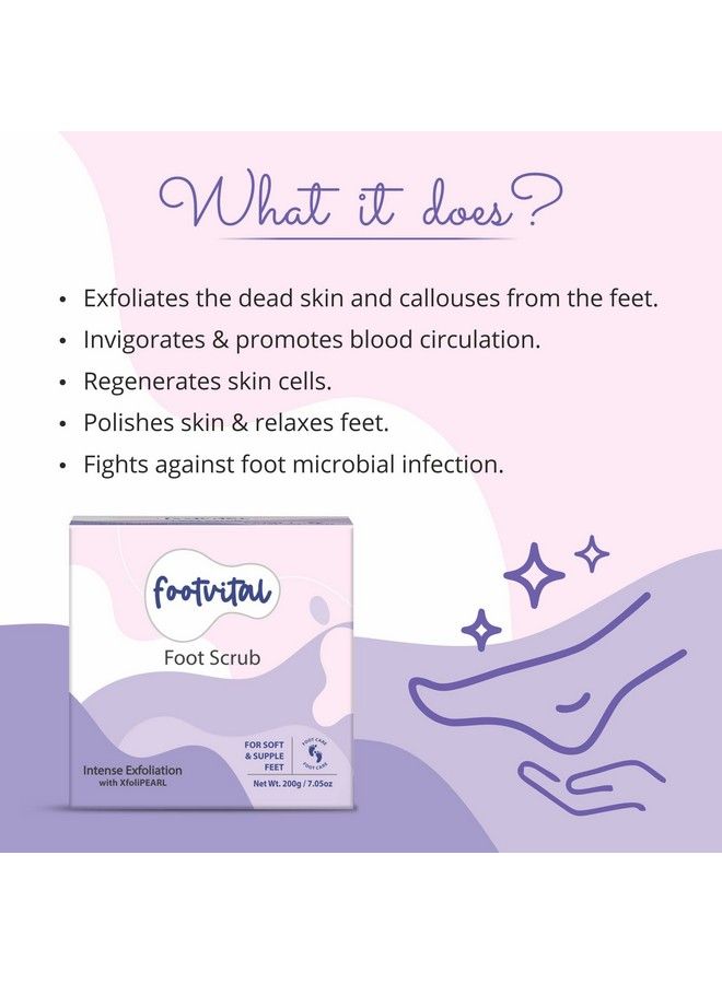 Foot Scrub With Eco Friendly Biodegradable Exfoliating Beads Xfolipearl & Sweet Almond Oil For Removing Dead Skin Cells Of Dry & Calloused Feet Softens Rough Heels For Pedicure 200 Gm