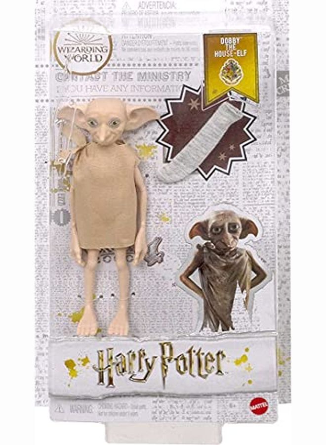 Harry Potter Collectible Dobby The House Elf Doll (5Inch) Wearing Fabric Tunic With Sock Accessory Gift For Collectors And Kids 6 Years Old And Up