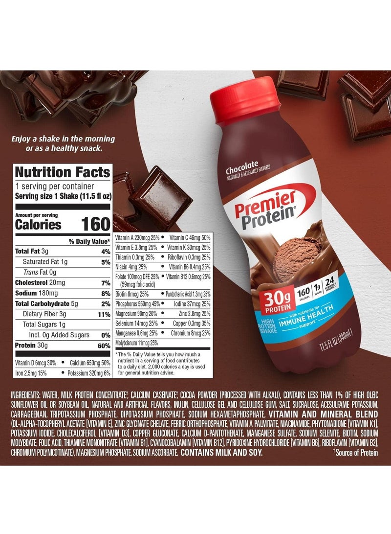 Protein Shake Chocolate 30g Protein 1g Sugar 24 Vitamins & Minerals 11.5 Fl Oz