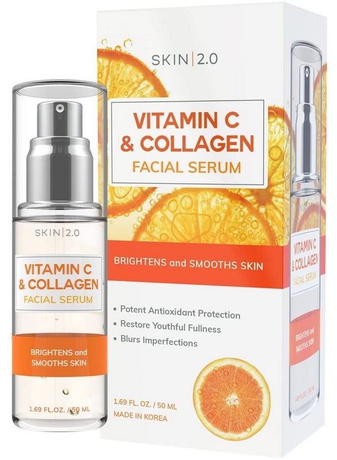 Kin 2.0 Vitamin C And Collagen Face Serum Helps With Dark Spots & Acne Fights Signs Of Aging Skin Brightening Facial Serum Cruelty Free Korean Skincare For All Skin Types 1.69 Fl. Oz