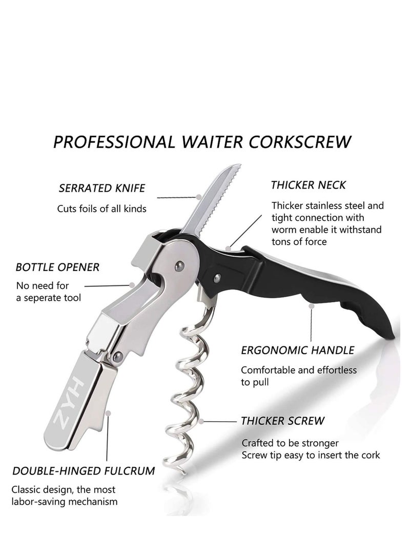 Waiter Corkscrew Heavy Duty Chrome Drink Opener with Foil Cutter Professional 2 Pack Key for Bartenders and Black Bottle Opener