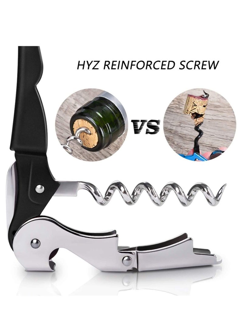 Waiter Corkscrew Heavy Duty Chrome Drink Opener with Foil Cutter Professional 2 Pack Key for Bartenders and Black Bottle Opener