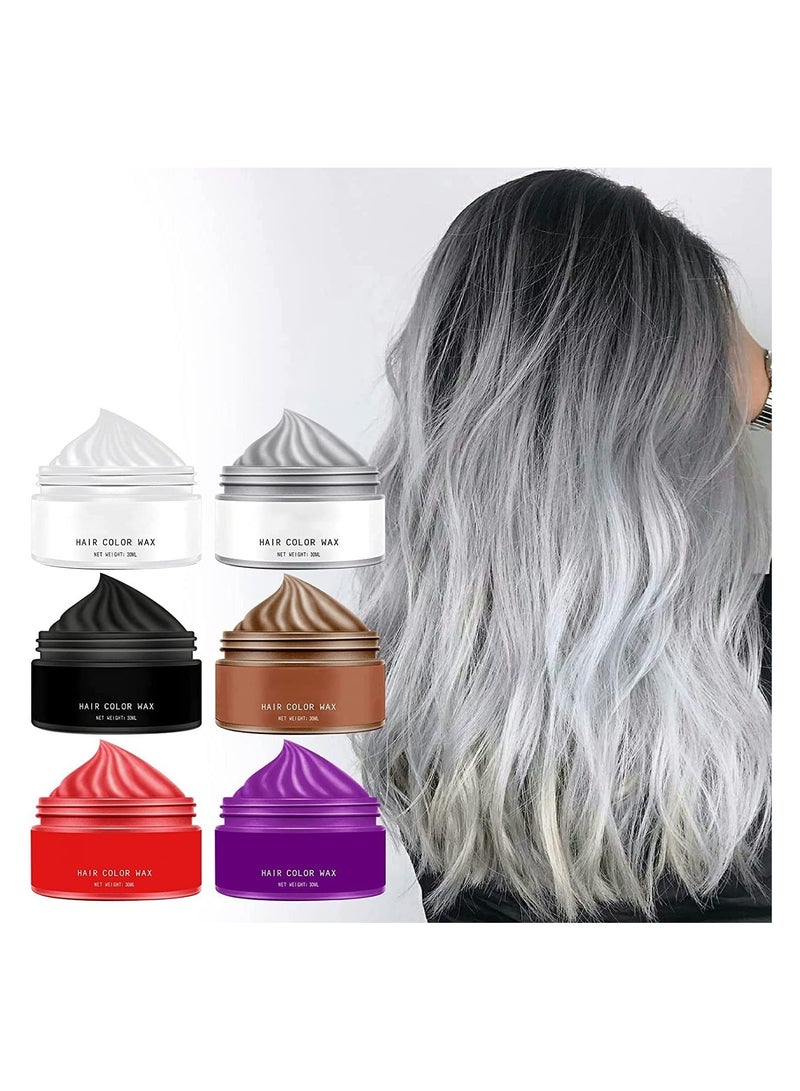 6 Colors Temporary Hair Color Wax Hair Dye Color Wax Washable Natural Instant Hair Color Cream DIY Hairstyle Temporary Hair Color Dye for Men Women Cosplay Party Masquerade