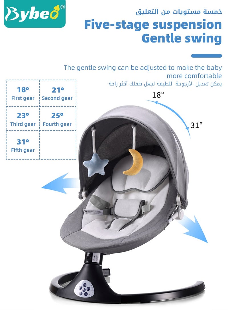 Baby Swing for Infant with a Dining Table, Portable Babies Rocker Chair, Electric Bouncer for Infants Boys Girls, 3 Seat Positions 5 Speeds, Bluetooth Music, 5 Point Harness Belt and Remote Control