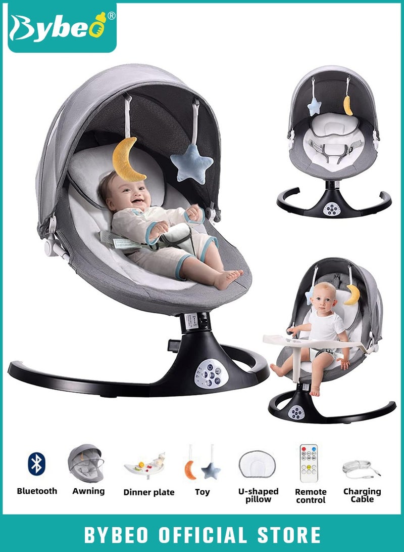 Baby Swing for Infant with a Dining Table, Portable Babies Rocker Chair, Electric Bouncer for Infants Boys Girls, 3 Seat Positions 5 Speeds, Bluetooth Music, 5 Point Harness Belt and Remote Control