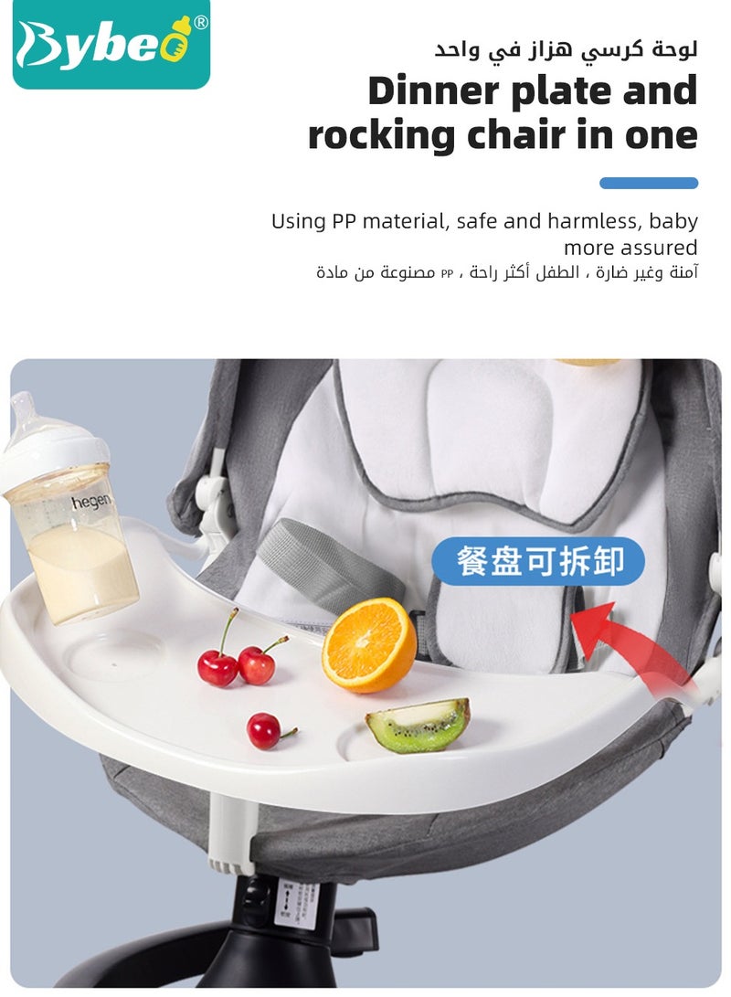 Baby Swing for Infant with a Dining Table, Portable Babies Rocker Chair, Electric Bouncer for Infants Boys Girls, 3 Seat Positions 5 Speeds, Bluetooth Music, 5 Point Harness Belt and Remote Control