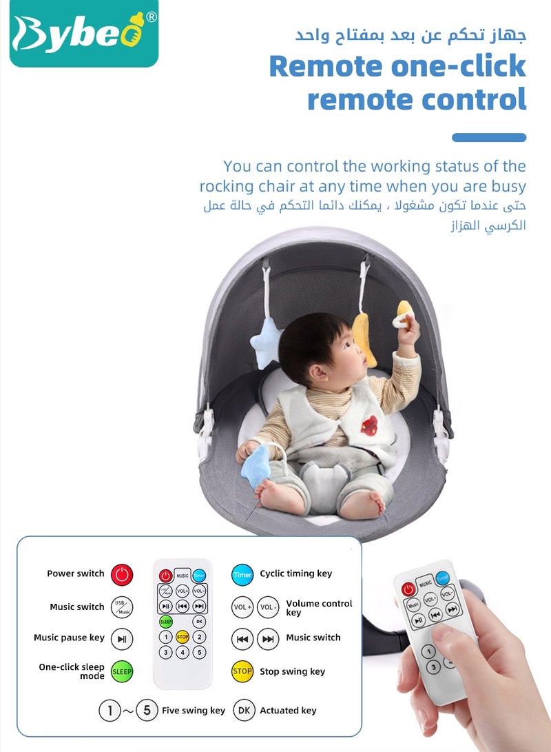 Baby Swing for Infant with a Dining Table, Portable Babies Rocker Chair, Electric Bouncer for Infants Boys Girls, 3 Seat Positions 5 Speeds, Bluetooth Music, 5 Point Harness Belt and Remote Control