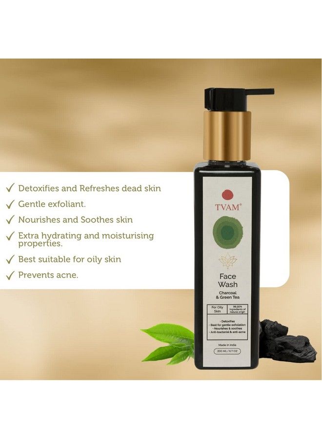 Charcoal & Green Tea Face Wash For Oily Skin ; Antiacne Antibacterial Exfoliant ; Treats Clogged Pores Inflamed & Irritated Skin Acne & Blemishes ; For Everyday Use 200Ml