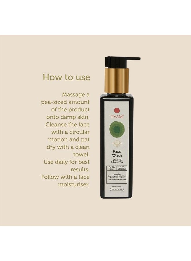 Charcoal & Green Tea Face Wash For Oily Skin ; Antiacne Antibacterial Exfoliant ; Treats Clogged Pores Inflamed & Irritated Skin Acne & Blemishes ; For Everyday Use 200Ml