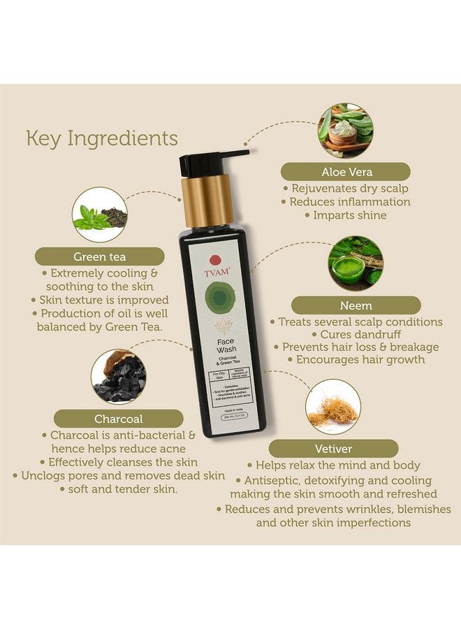 Charcoal & Green Tea Face Wash For Oily Skin ; Antiacne Antibacterial Exfoliant ; Treats Clogged Pores Inflamed & Irritated Skin Acne & Blemishes ; For Everyday Use 200Ml