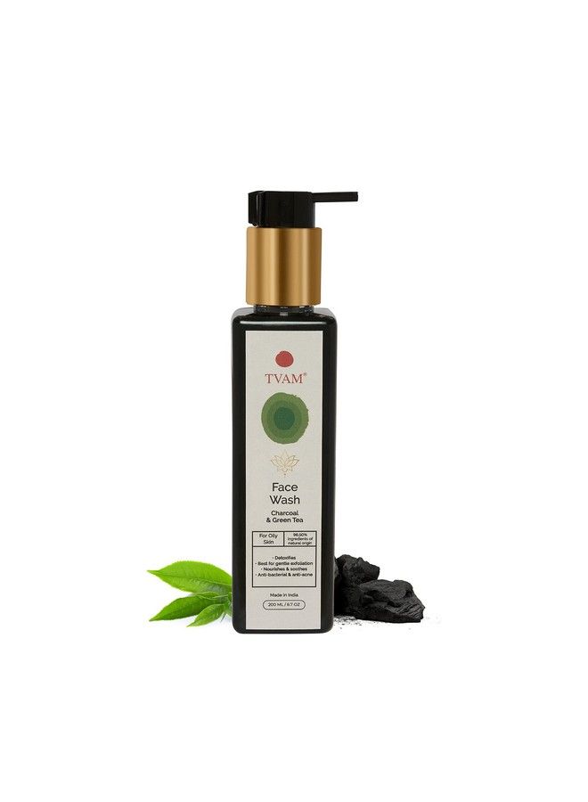 Charcoal & Green Tea Face Wash For Oily Skin ; Antiacne Antibacterial Exfoliant ; Treats Clogged Pores Inflamed & Irritated Skin Acne & Blemishes ; For Everyday Use 200Ml