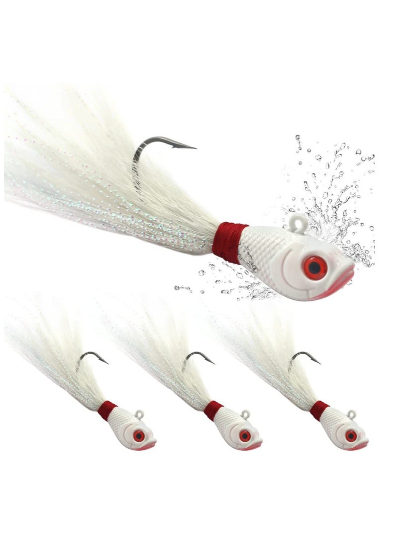 Bucktail-Jigs-Saltwater-Hair-Jigs-Head -Flukes-Fishing-Lures-Assorted Kit for Striped Bass Walleye Snook Rockfish Redfish 1/4oz 1/2 oz 1oz 2 oz  3PCS