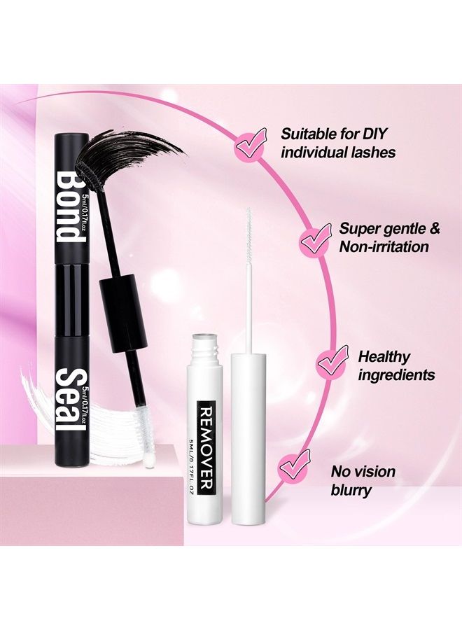 Lashes Glue Bond and Seal Cluster Lashes Glue Super Strong Hold Lashes Glue for Extension Lashes Waterproof Latex Free Eyelashes Glue for Sensitive Eyes 5ML Each