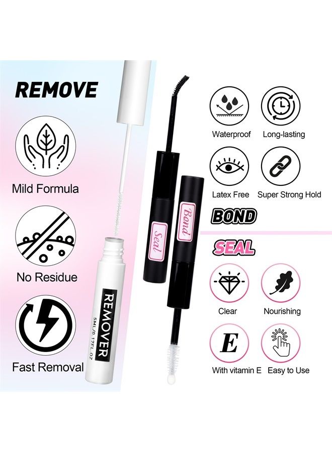 Lashes Glue Bond and Seal Cluster Lashes Glue Super Strong Hold Lashes Glue for Extension Lashes Waterproof Latex Free Eyelashes Glue for Sensitive Eyes 5ML Each