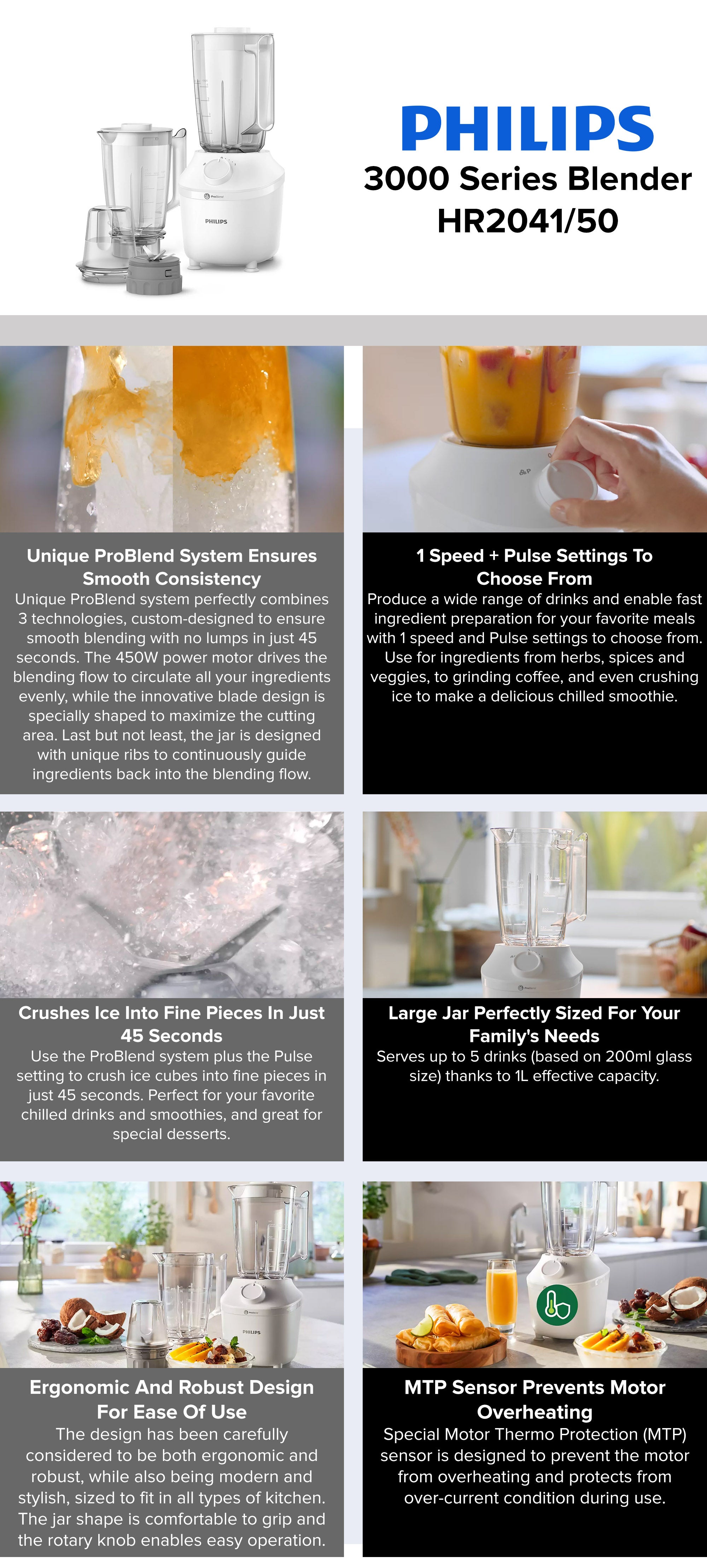 2-In-1 Electric Blender 1.9 L 450 W HR2041/50 White