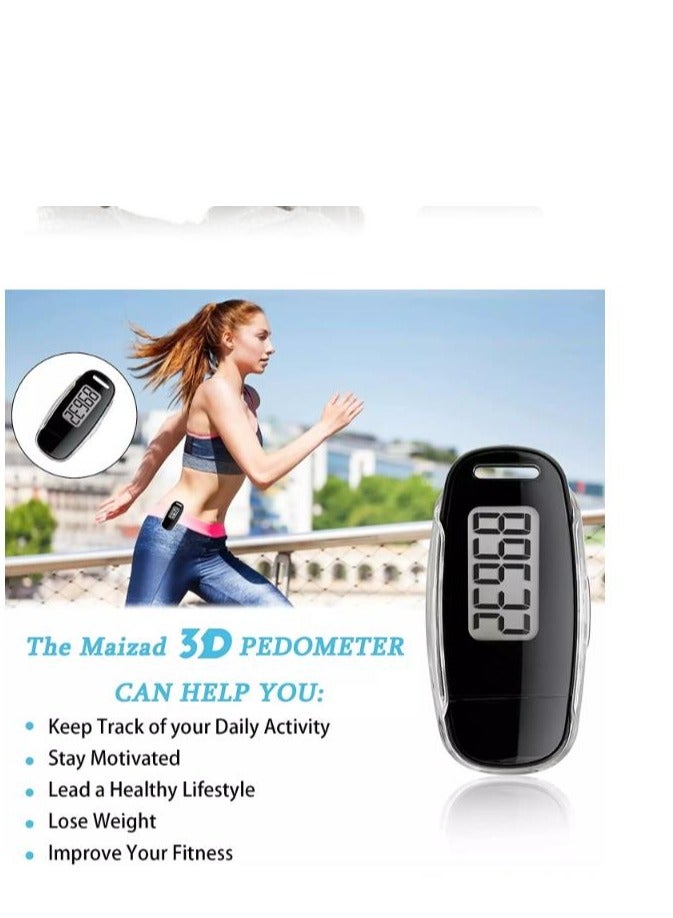 3D Pedometer with Clip and Strap, Simple Walking Step Counter, USB Rechargeable Accurate Daily Target Monitor, Exercise Time