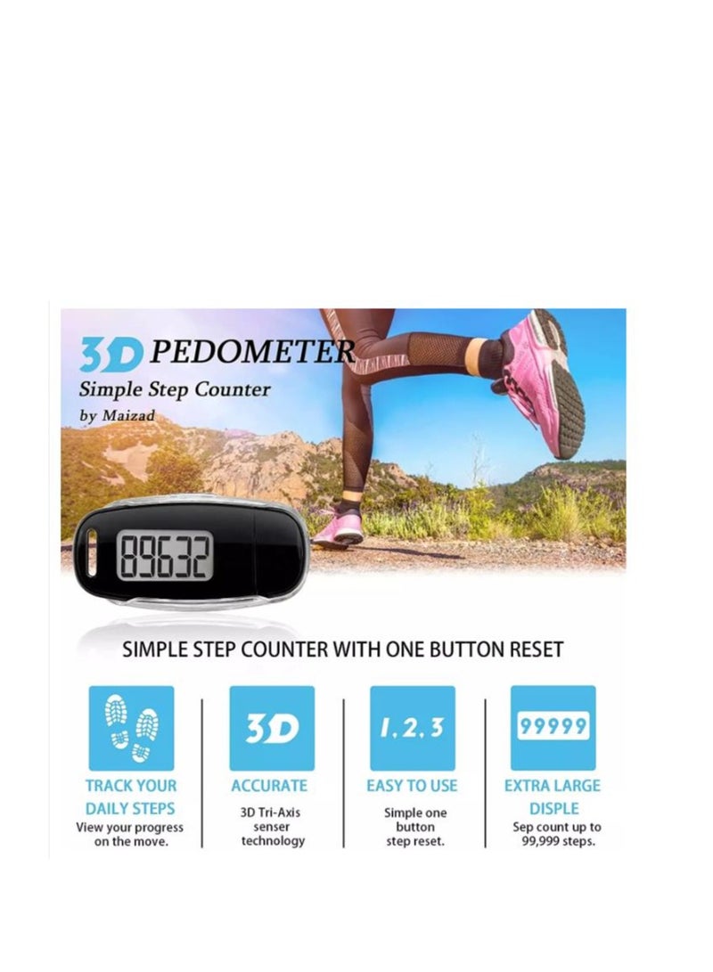 3D Pedometer with Clip and Strap, Simple Walking Step Counter, USB Rechargeable Accurate Daily Target Monitor, Exercise Time