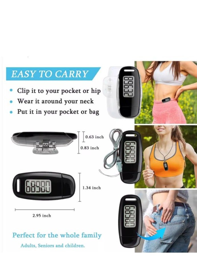 3D Pedometer with Clip and Strap, Simple Walking Step Counter, USB Rechargeable Accurate Daily Target Monitor, Exercise Time
