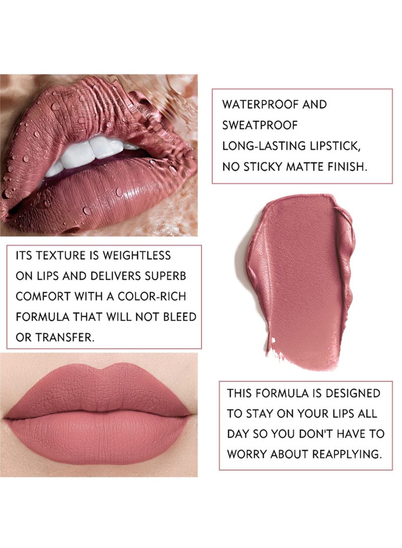 12Pcs Nude Lipstick Set, Matte Liquid Lipstick Set Long-Lasting Wear Non-Stick Cup Not Fade Waterproof Lip Gloss Set for Women  Girls Daily Makeup Kit